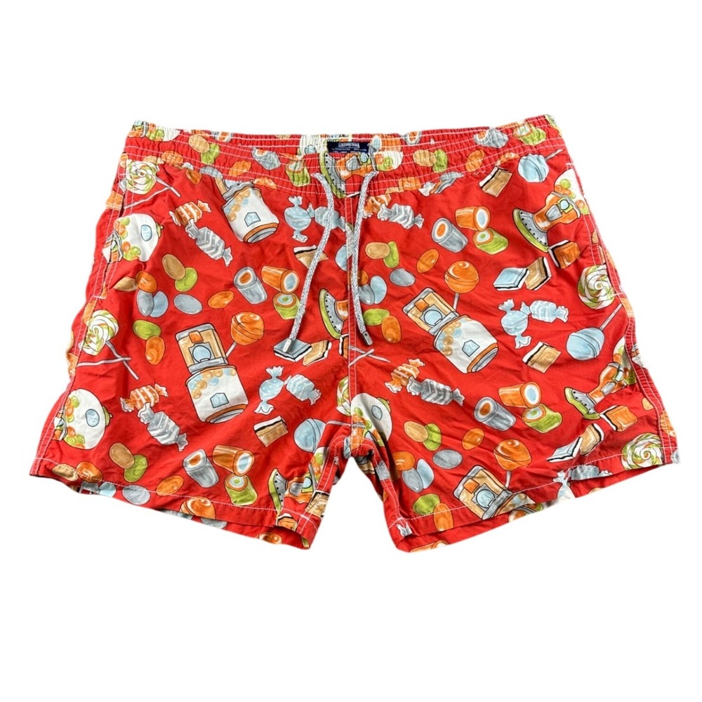 Vilebrequin Swim Trunks Shorts Men XL Red Candy Print Elastic Waist Summer